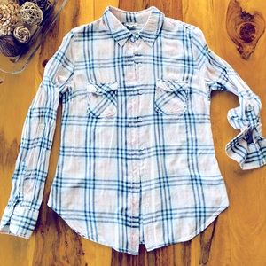 KISMET -SP- Super Soft Plaid Button Down Shirt in blue, pink and white